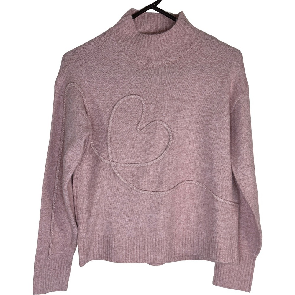 Kathy Ireland Pink Mock Neck Heart Detail Sweater‎ Soft Knit Pullover Small